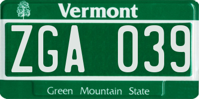 VT license plate ZGA039