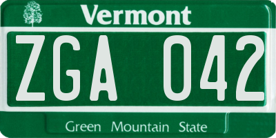 VT license plate ZGA042