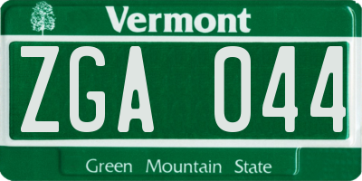 VT license plate ZGA044