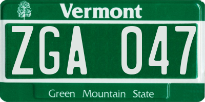 VT license plate ZGA047