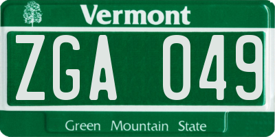 VT license plate ZGA049