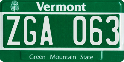 VT license plate ZGA063