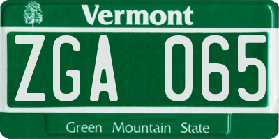 VT license plate ZGA065