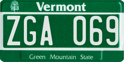 VT license plate ZGA069