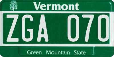 VT license plate ZGA070