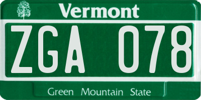 VT license plate ZGA078