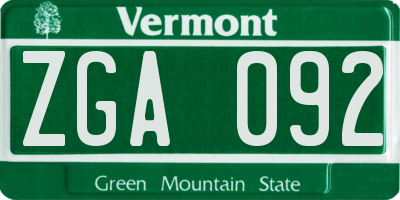 VT license plate ZGA092