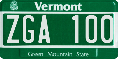 VT license plate ZGA100
