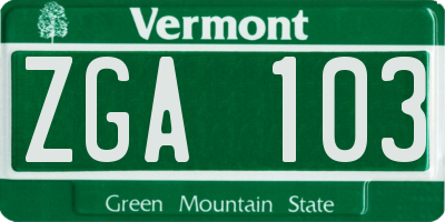 VT license plate ZGA103
