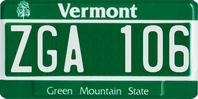 VT license plate ZGA106