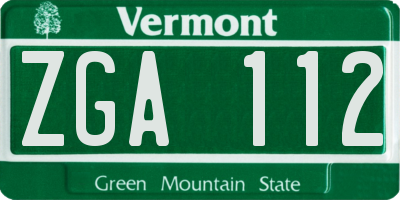 VT license plate ZGA112