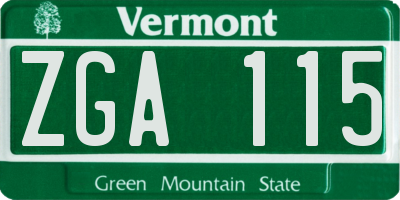 VT license plate ZGA115