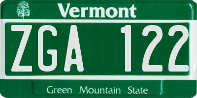 VT license plate ZGA122