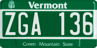 VT license plate ZGA136