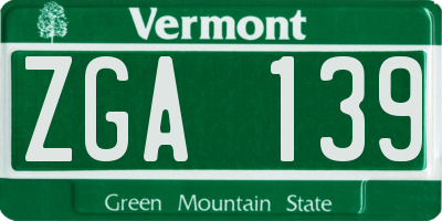 VT license plate ZGA139