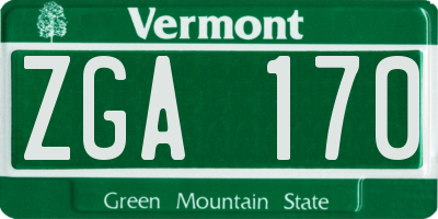 VT license plate ZGA170