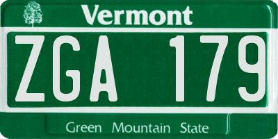 VT license plate ZGA179