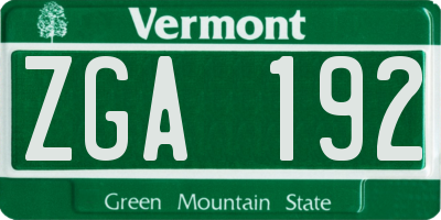 VT license plate ZGA192