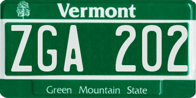 VT license plate ZGA202