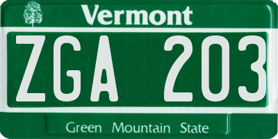 VT license plate ZGA203
