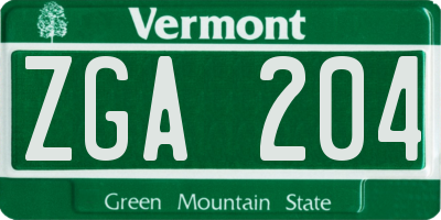 VT license plate ZGA204