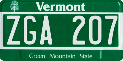 VT license plate ZGA207