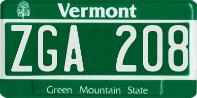 VT license plate ZGA208