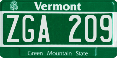 VT license plate ZGA209