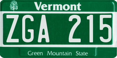 VT license plate ZGA215