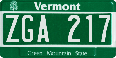 VT license plate ZGA217