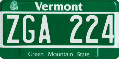 VT license plate ZGA224