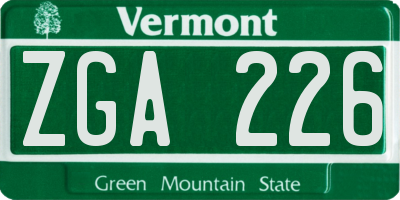 VT license plate ZGA226