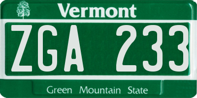 VT license plate ZGA233