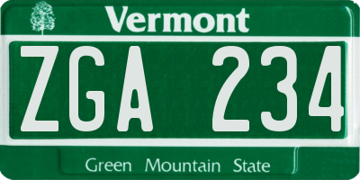 VT license plate ZGA234