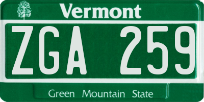 VT license plate ZGA259