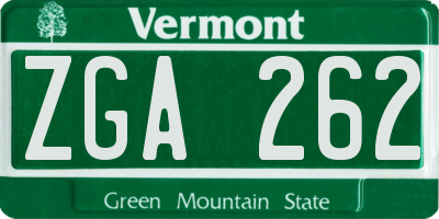 VT license plate ZGA262