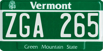 VT license plate ZGA265