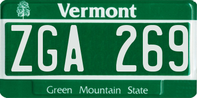 VT license plate ZGA269