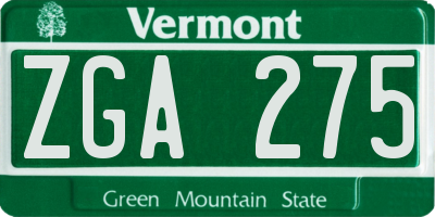 VT license plate ZGA275