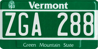 VT license plate ZGA288