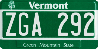VT license plate ZGA292
