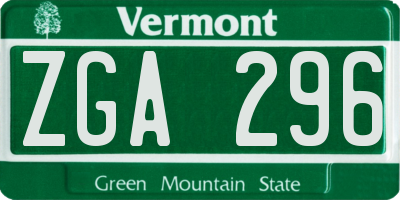 VT license plate ZGA296