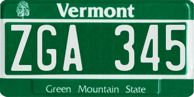 VT license plate ZGA345