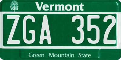 VT license plate ZGA352