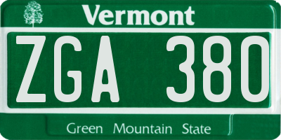 VT license plate ZGA380