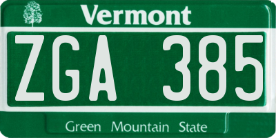 VT license plate ZGA385