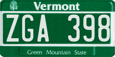 VT license plate ZGA398