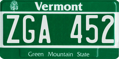 VT license plate ZGA452