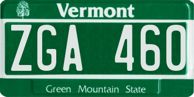 VT license plate ZGA460