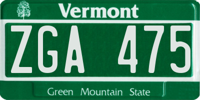 VT license plate ZGA475